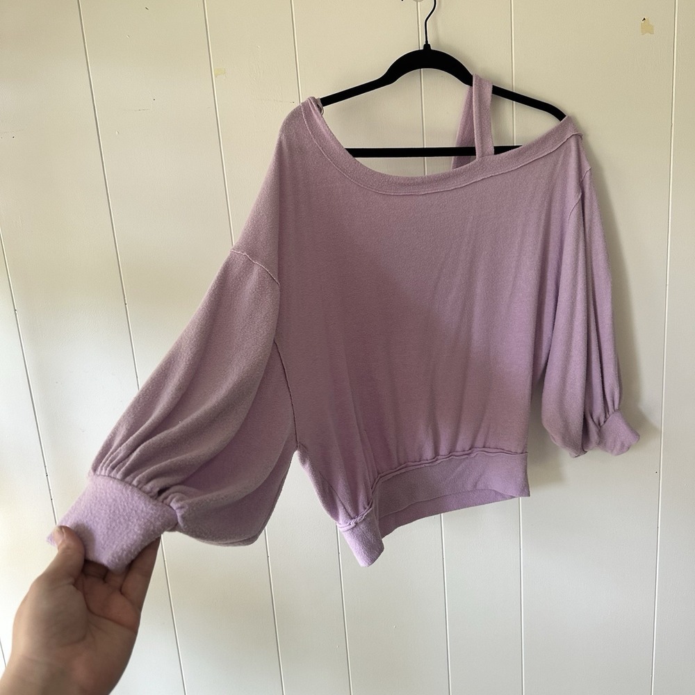 Free People Flaunt It Pullover Top Magical Lilac Sz Small Slouchy Scoop Neck - Picture 4 of 11